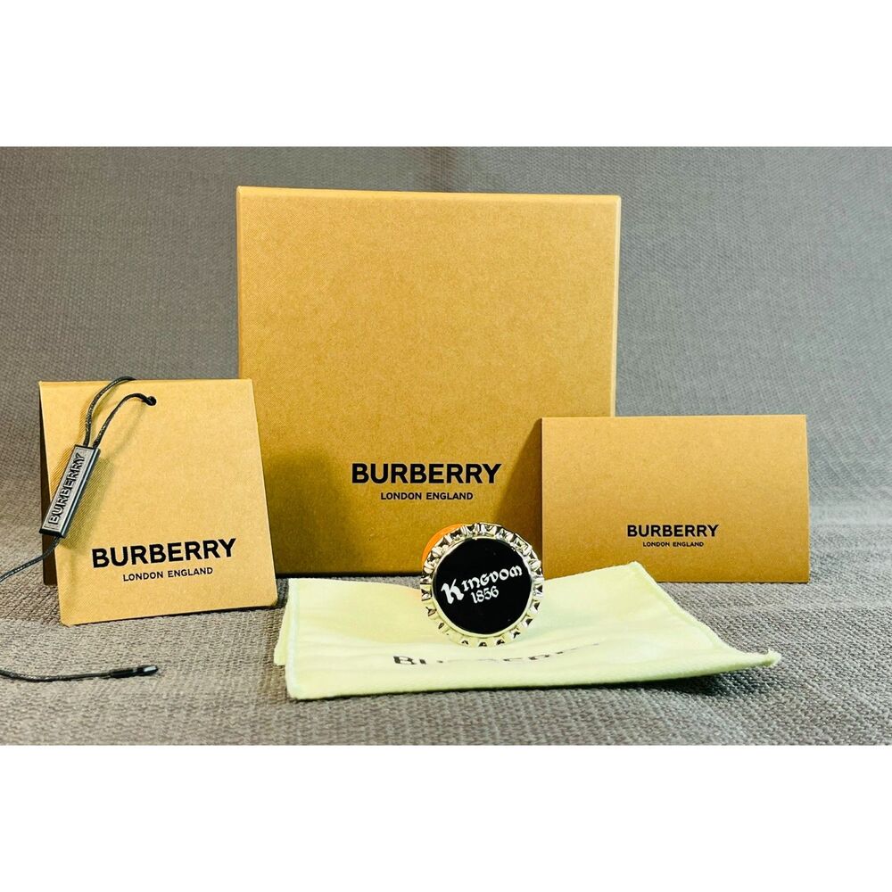NWT Burberry Kingdom 1856 Brass Bottle Cap Brooch Pin Black White RARE